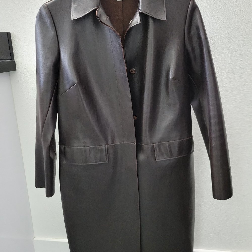 Faux leather brown three quarter length jacket/coat